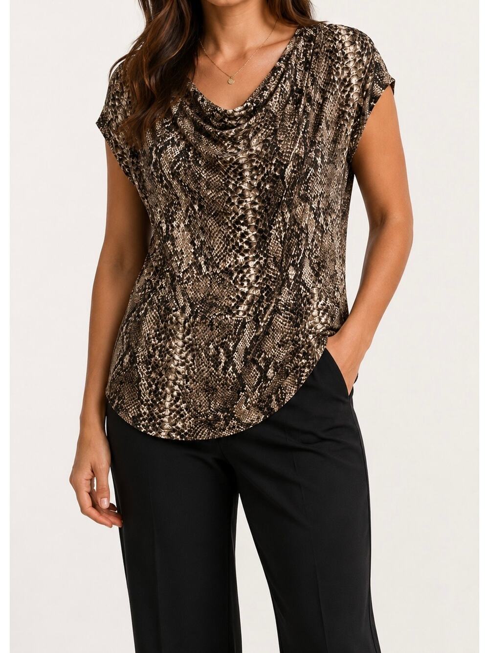 Dressbarn sleeveless top distinctive snakeskin draped cowl neckline Large